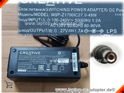 Original CREATIVE MSP-Z1700IC27.0-48W ac adapter, 27V 1.7A MSP-Z1700IC27.0-48W Notebook Netzteile CREATIVE27V1.7A48W-5.5x2.1mm-B Original CREATIVE MSP-Z1700IC27.0-48W adapter, 27V 1.7A MSP-Z1700IC27.0-48W Notebook Netzteile, CREATIVE27V1.7A48W-5.5x2.1mm-B