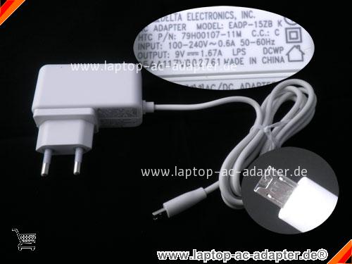 Original HTC FLYER P510E adapter, 9V 1.67A FLYER P510E Notebook Netzteile, DELTA9V1.67A15W-HTC-EU-W