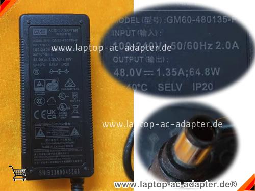 Original GVE GM60-480135-F ac adapter, 48V 1.35A GM60-480135-F Notebook Netzteile GVE48V1.35A64.8W-7.4x5.0mm-POE Original GVE GM60-480135-F adapter, 48V 1.35A GM60-480135-F Notebook Netzteile, GVE48V1.35A64.8W-7.4x5.0mm-POE