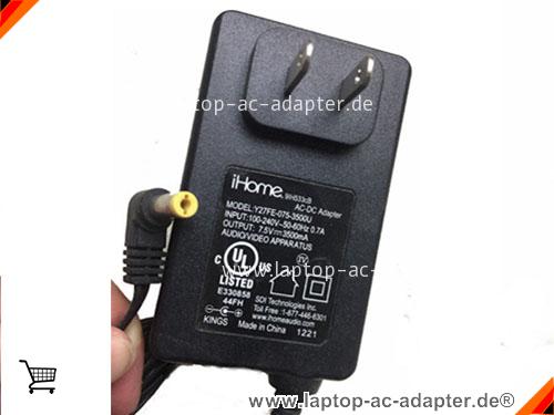 Original IHOME ID85 adapter, 7.5V 3.5A ID85 Notebook Netzteile, IHOME7.5V3.5A26.25W-5.5x2.1mm-US