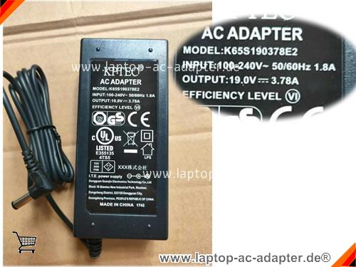 Original KPTEC K65S190378E2 ac adapter, 19V 3.78A K65S190378E2 Notebook Netzteile KPTEC19V3.78A71.82W-5.5x2.1mm Original KPTEC K65S190378E2 adapter, 19V 3.78A K65S190378E2 Notebook Netzteile, KPTEC19V3.78A71.82W-5.5x2.1mm