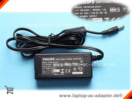 Original PHILIPS GF451DA-2419-1 ac adapter, 24V 1.9A GF451DA-2419-1 Notebook Netzteile PHILIPS24V1.9A45.6W-5.5x2.1mm Original PHILIPS GF451DA-2419-1 adapter, 24V 1.9A GF451DA-2419-1 Notebook Netzteile, PHILIPS24V1.9A45.6W-5.5x2.1mm