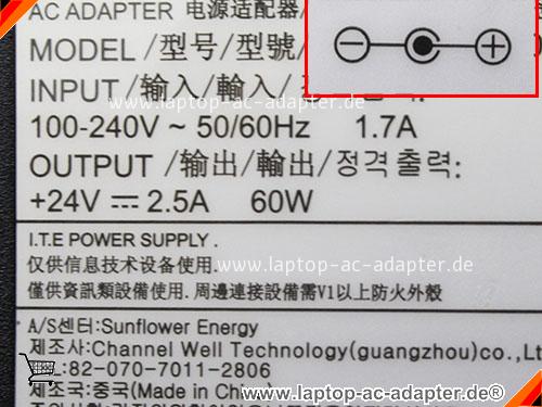 Große Bilder 2 von Original CWT KPL-060M-VI ac adapter, 24V 2.5A KPL-060M-VI Notebook Netzteile CWT24V2.5A60W-5.5x2.1mm-RD