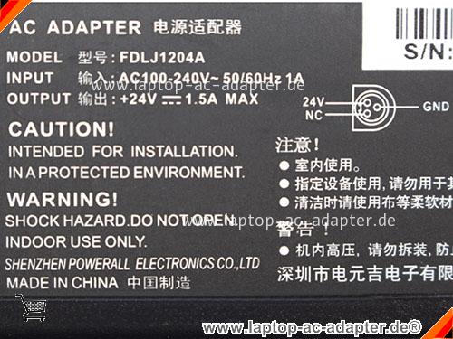 Bild 2 Von Original Fdl Fdlj1204a Ac Adapter 24v 1.5a Round With 3 Pin 36w Power Supply Auf Laptop-ac-adapter.de 