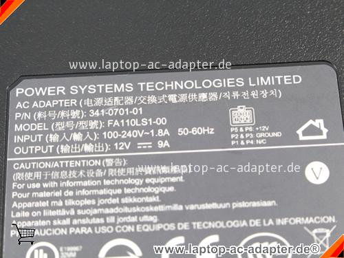 Bild 3 Von Power Systems Technologies Limited Adapter Fa110ls1-00 341-0701-01 12v 9a 108w Power Charger Auf Laptop-ac-adapter.de 