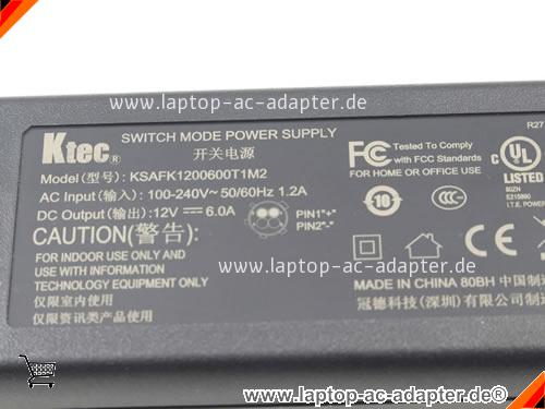 Große Bilder 3 von Original KTEC KSAFK1200600T1M2 ac adapter, 12V 6A KSAFK1200600T1M2 Notebook Netzteile KTEC12V6A72W-2pin