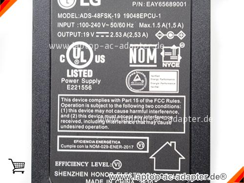 Große Bilder 2 von Original LG ADS-48FSK-9 19048EPCU-1 ac adapter, 19V 2.53A ADS-48FSK-9 19048EPCU-1 Notebook Netzteile LG19V2.53A48W-6.5x4.4mm-US