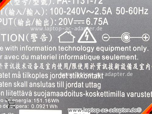 Bild 2 Von Original Liteon Pa-1131-72 Ac Adapter 20v 6.75a 135w Für Kensington Sd2400t Thunderbolt 3 Nano Dock Auf Laptop-ac-adapter.de 