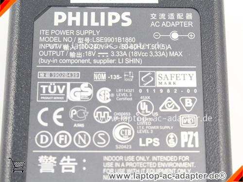 Große Bilder 2 von Original PHILIPS LSE9901B1860 ac adapter, 18V 3.33A LSE9901B1860 Notebook Netzteile PHILIPS18V3.33A60W-5.5x2.5mm