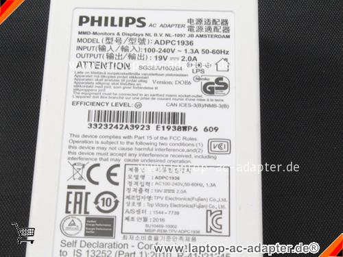 Bild 3 Von Original Philips Adpc1936 Ac Adapter Für Lcd Led Monitor 19v 2.0a White Auf Laptop-ac-adapter.de 