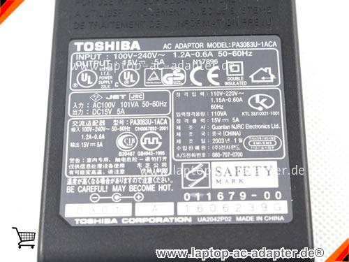 Große Bilder 3 von Original TOSHIBA PA2484U-1ACA ac adapter, 15V 5A PA2484U-1ACA Notebook Netzteile TOSHIBA15V5A75W-6.5x2.8mm