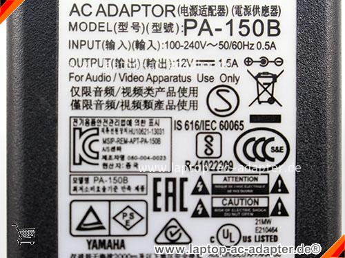 Große Bilder 2 von Original YAMAHA PA-150B ac adapter, 12V 1.5A PA-150B Notebook Netzteile YAMAHA12V1.5A18W-5.5x2.1mm-US